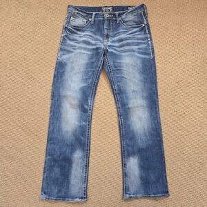 Salvage Mayhem Mens Regular Bootcut Jeans 32x30 Blue Thick Stitch SLVG23-460